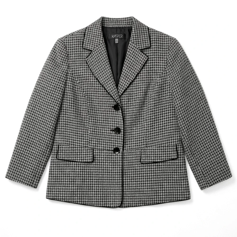 Kasper Blazer Jacket Women 14‎ Black White Houndstooth Check Professional Career